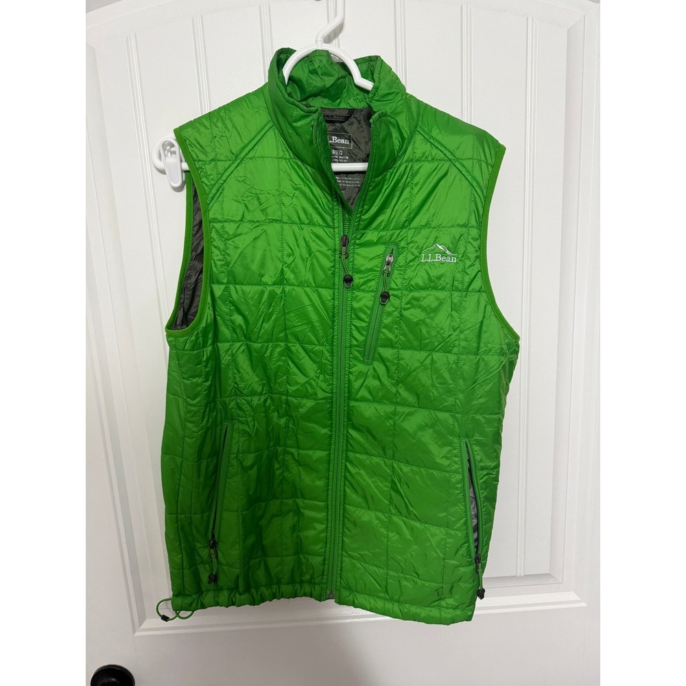 L.L.Bean Vest Mens S Green PrimaLoft Packaway Quilted Full Zip 288305 EUC